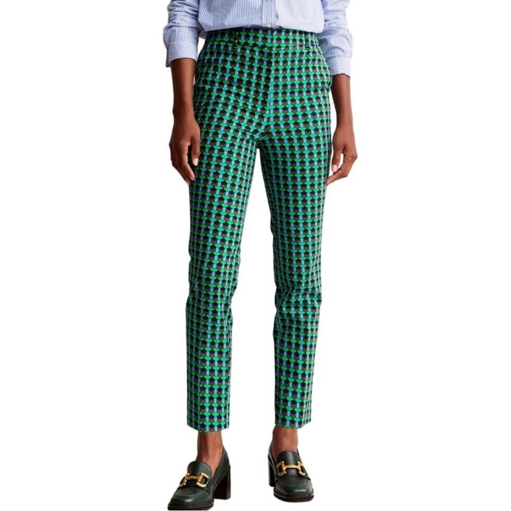 Boden Highgate Printed Pants Bright Green Blue Terrace Geo Print Petite